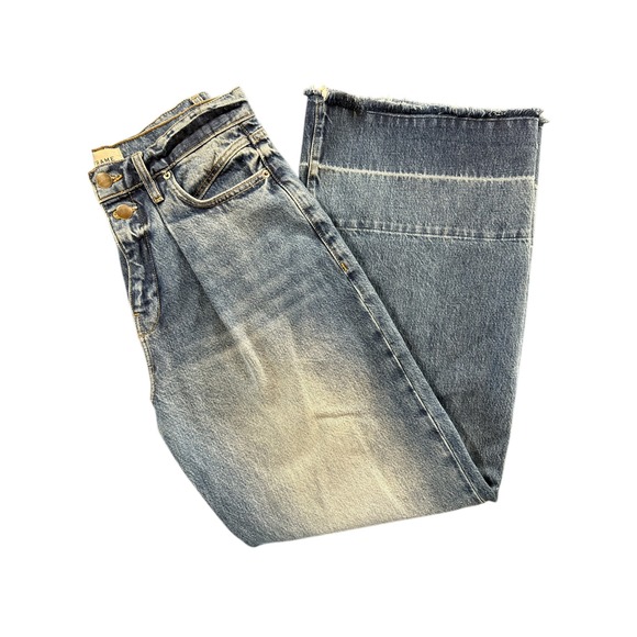 FRAME Mosaic Pleated Jean in Mesa High Rise with Raw/ Released Hem Women's